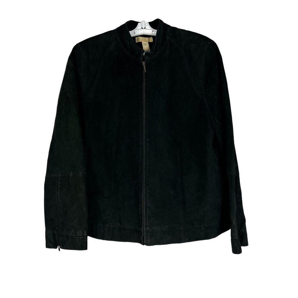Kate Hill Black Suede Leather Jacket Womens Plus Size 16W Zip Front Fully Lined